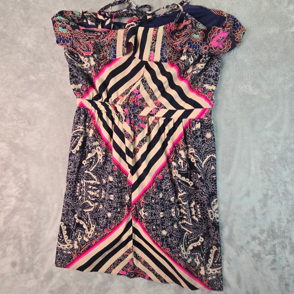 American Eagle Mini Dress Womens 2 Navy Pink Paisley Stripe Boho Festival Summer